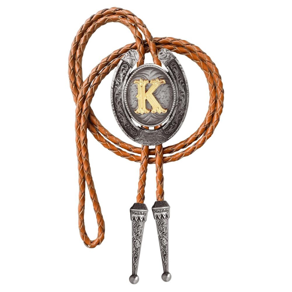 8905 Bolo tie Western Cowboy Brown Leather Necktie Initial Letter ABCDJMR